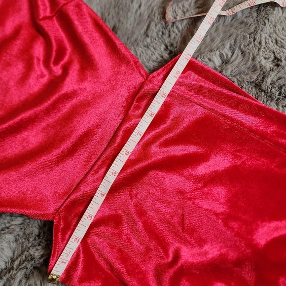 H&M Red Velour Long Sleeve Maxi Dress with Slit and Open Back Size XS - Picture 6 of 9